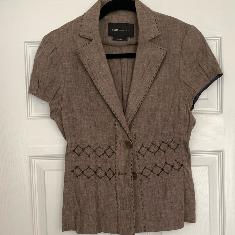 BCBG MAXAZRIA Brown Linen Jacket Small